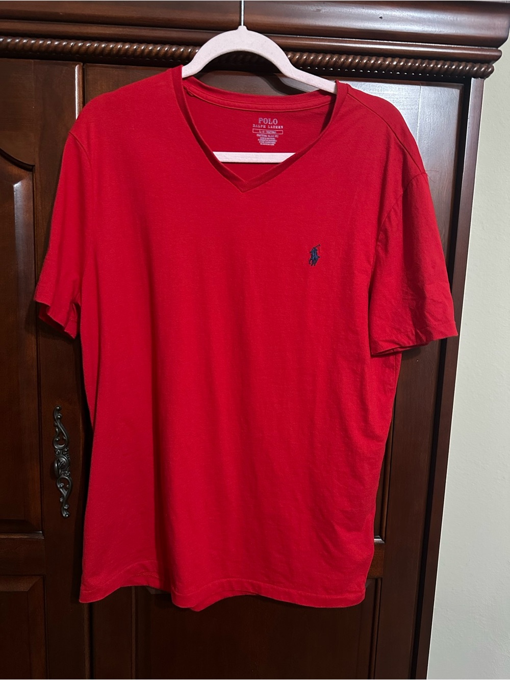 Polo by Ralph Lauren Men's Bright Red V-Neck Tee with Navy Pony